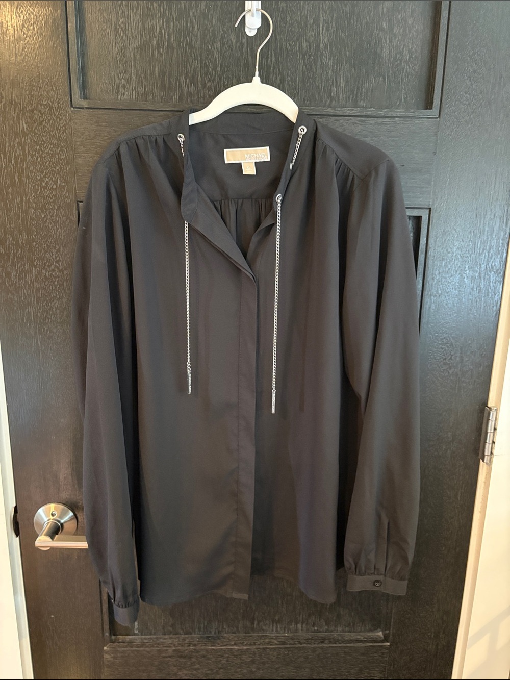 Michael michael kors black blouse with silver hardware neck tie
